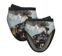 Steam Train Printed Silicone Oven Mitts Set 2 PCS Mini Non-Slip Heat Resistant Oven Gloves for Kitchen Baking Cooking BBQ