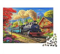 Steam Train Puzzle for Adults 1000Pc Recyclable Vintage Train Senior Puzzles Impossible Hard Difficult Challenging Relieve Senile Dementia Activity 52x38cm/1000pcs