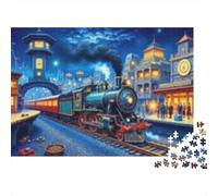 Steam Train Puzzle for Kids 1000 Piece Recyclable Night Station Jigsaw Puzzle Fun And Challenging Family Game Great Gift Idea for Child‘s Birthday 52x38cm/1000pcs