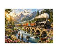 Steam Train Puzzles for Adults 1000 Pieces, Landscape Mountain River Jigsaw Puzzle, Nature Railway Scenery Puzzles as Home Wall Art