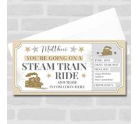 Steam Train Railway Ride Stars Gold Personalised Gift Voucher Surprise Ticket | Custom Greetings Card | Surprise Reveal Voucher Spoof Ticket
