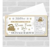 Steam Train Railway Stars Gold Personalised Gift Voucher Surprise Ticket | Custom Greetings Card | Surprise Reveal Voucher Spoof Ticket