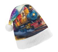Steam Train Rainbow Cloud Sky Forests Mountain Christmas Hats Patterned Santa Hat New Year Festive Holiday Party Supplies Adult