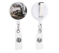 Steam Train Retractable Badge Reel - Personalized ID Name Badge Holder with Lanyard Cute Badges Reel Holder Round Nurse Doctor Name Tag Badges Clip for Work
