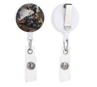 Steam Train Retractable Badge Reel - Personalized ID Name Badge Holder with Lanyard Cute Badges Reel Holder Round Nurse Doctor Name Tag Badges Clip for Work