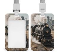 Steam Train Retractable ID Badge Holder with Lanyard - Vertical Badge Reel,Keychain Clip,Name Tag Id Card Holder Protector for Nurse Officer Teacher Security Staff Women Men