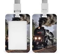 Steam Train Retractable ID Badge Holder with Lanyard - Vertical Badge Reel,Keychain Clip,Name Tag Id Card Holder Protector for Nurse Officer Teacher Security Staff Women Men