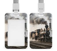 Steam Train Retractable ID Badge Holder with Lanyard - Vertical Badge Reel,Keychain Clip,Name Tag Id Card Holder Protector for Nurse Officer Teacher Security Staff Women Men