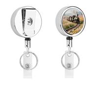 Steam Train Retractable Work Badge Holder Keychain Badge Reel 24.4" Cord & 360° Swivel Alligator Clip Heavy Duty Id Name Tag Holder for Nurses Doctors Teachers Office Workers