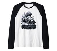 Steam Train Roaring Through the Night Raglan Baseball Tee
