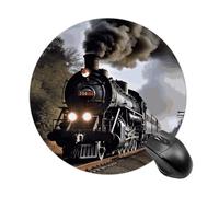 Steam Train Round Mouse Pad, Non-Slip Rubber Base Waterproof Washable, Computer Mouse Mat for Office Gaming Studying, Premium-Textured Durable Portable Circle Mousepad for Desktop PC Notebook
