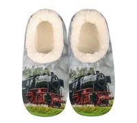 Steam Train Slippers for Women Slipper Socks Soft Fuzzy House Slippers Shoes for Indoor Bedroom, Winter Cozy Christmas Gifts, Vintage, Steam Train, M