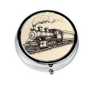 Steam Train Small Pill Box 3 Compartment Portable Pill Box for Purse Pocket Vintage Mini Medicine Organiser for Daily Vitamin Fish Oil Storage