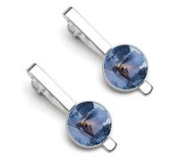 Steam Train Snowy Forests Men's Tie Clips Mens Suit Tie Accessories Shirt Necktie Bar Pinch Silver Tack Pins Cufflinks