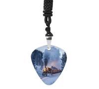 Steam Train Snowy Forests Vintage Pick Necklace Guitar Bass Pick Pendant &B Steel Music Jewelry for Music Lovers