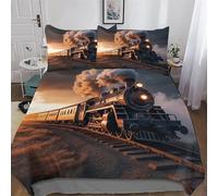Steam Train Soft Microfiber Duvet Cover with Pillowcases Wrinkle Free Comforter Cover Zipper Closure Cover Polyester Quilt Covers for Adults Teenager Kids Bedding Double (200x200cm)