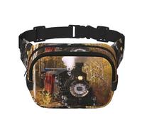 Steam Train Square Double-Layer Waist Bag with All-Over Print,Durable Twill Fabric, Multi-Pocket Fanny Pack for Outdoor Sports Travel