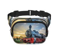 Steam Train Square Double-Layer Waist Bag with All-Over Print,Durable Twill Fabric, Multi-Pocket Fanny Pack for Outdoor Sports Travel