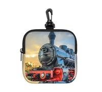 Steam Train Square Zipper Pouch with All-Over Print,Waterproof Small Organizer Bag, Lightweight Durable for Coins,Cards, Keys for Travel Daily Use