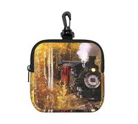 Steam Train Square Zipper Pouch with All-Over Print,Waterproof Small Organizer Bag, Lightweight Durable for Coins,Cards, Keys for Travel Daily Use