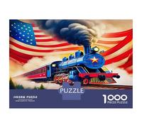 Steam Train Sturdy Paper Blue Steam Train American Flag Jigsaw Puzzle Stress Relief Home Decor 70x50cm/1000pcs