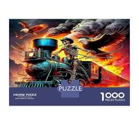 Steam Train Sturdy Paper Skeleton on Burning Steam Train Jigsaw Puzzle Mind Stimulating Stress Relief 52x38cm/1000pcs