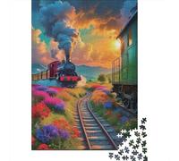 Steam Train Sunset 1000 Pieces Eco-friendly Paper Premium Jigsaw Puzzle Kids Beginners Fun Educational Game Gifts 70x50cm/1000pcs
