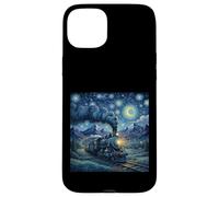 Steam Train Under Swirling Night Sky Starry Night Style Art Case for iPhone 15 Plus
