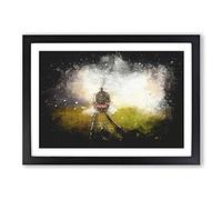 Steam Train Upon The Tracks Paint Splash Framed Print | A2 Black Framed Wall Art | Ready to Hang | Modern Vehicle Picture | Living Room Bedroom Lounge Office
