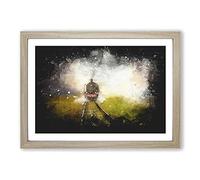 Steam Train Upon The Tracks Paint Splash Framed Print | A2 Oak Framed Wall Art | Ready to Hang | Modern Vehicle Picture | Living Room Bedroom Lounge Office