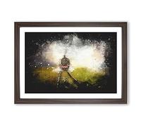 Steam Train Upon The Tracks Paint Splash Framed Print | A2 Walnut Framed Wall Art | Ready to Hang | Modern Vehicle Picture | Living Room Bedroom Lounge Office