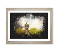 Steam Train Upon The Tracks Paint Splash Modern Art Framed Wall Art Print, Ready to Hang Picture for Living Room Bedroom Home Office Décor, Oak A4 (34 x 25 cm)