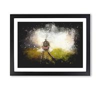 Steam Train Upon The Tracks Paint Splash Modern Art Framed Wall Art Print, Ready to Hang Picture for Living Room Bedroom Home Office Décor, Black A2 (64 x 46 cm)
