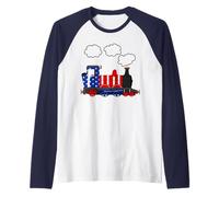 Steam Train USA Flag American 4th July Railroad Patriotic Raglan Baseball Tee