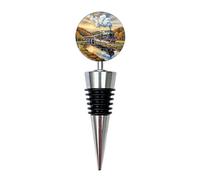 Steam Train Wine Bottle Stopper - Vintage Railway Artwork Gift for Train Lovers & Rail Enthusiasts - Resin Dome Metal Stopper - Ideal for Birthdays, Father’s Day & Collectors