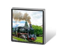 Steam Train with Smoke Green Grass Trees Country View Square Badge Smooth Surface Lapel Tie Pin, Lightweight Badge for Women Men Office Worker Nurse Teacher Student Shirts Backpack