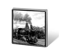 Steam Train with Smoke Green Grass Trees Country View Square Badge Smooth Surface Lapel Tie Pin, Lightweight Badge for Women Men Office Worker Nurse Teacher Student Shirts Backpack