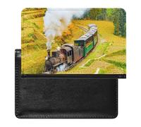 Steam Train with Smoke Moves from Countryside Autumn Yellow Pattern Women's Passport Protector, Men's Passport Protector, PU Travel Passport Protector for Women Men Worker 5.8 x 3.9 x 0.4 inch
