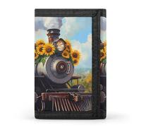 Steam Train with Sunflowers Cloth Wallet Card with Holder Trifold Pocket Slim Wallets