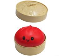 Steamed Bun Shaped Stress Relief Toy with Realistic Steamer for Interactive Play and Calm Engagement (Bright Red)