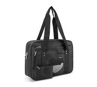 STEAMEDBUN Kawaii Ita Bag Japanese School Bag Cute Tote Bag Large Shoulder Anime Heart Purse, Black, 14.8x4.8x11 inch (LxWxH)
