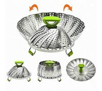 Steamer Basket - 7.09" to 11.02" Stainless Steel Vegetable Steamer Basket for Cooking Veggies/Fish Seafood/Boiled Eggs with Safety Tool,Adjustable Sizes to fit Various Pots