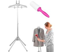 Steamer Stand, Folding Telescopic Clothes Steamer Holder, Height Adjustable Steamer Stand For Clothes,Handheld Garment Steamer Rack Clothes Hanger for Home Steam Ironing (Grey with Lint Remover)