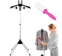 Steamer Stand, Folding Telescopic Clothes Steamer Holder, Height Adjustable Steamer Stand For Clothes,Handheld Garment Steamer Rack Clothes Hanger for Home Steam Ironing (Black with Lint Remover)