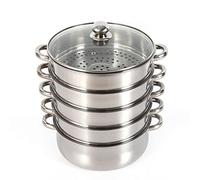 Steamer with 5 levels made of stainless steel, 26/28/30 cm stainless steel cooking pot with glass lid and two steam compartments, thickened handle, compatible with most hobs (28 cm)