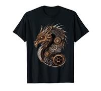 Steamhaven Women's Steampunk Dragon Art Gears Graphic Design Fantasy T-Shirt - Black, Small