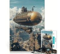 Steampunk Airship Cityscape 1000 Piece Jigsaw Puzzles for Teenagers Jigsaw Solid Logic Toy Calm Fun Precision Cut Santa Wish Item 38x26cm