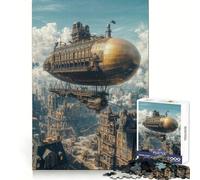 Steampunk Airship Cityscape 1000 Piece Jigsaw Puzzles for Teenagers Jigsaw Solid Logic Toy Calm Fun Precision Cut Santa Wish Item 38x26cm