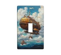 Steampunk Airship Light Switch Cover Plate/Outlet Covers, Vintage Brown Hot Air Balloon for Home Decor, Thermoplastic Wall Plates, Standard Size Single Toggle
