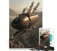 Steampunk Airship Over City 1000 Piece Jigsaws for Teenagers Mind Exercise Toy Mental Relax Design Assembly Santa Wish List 50x75cm